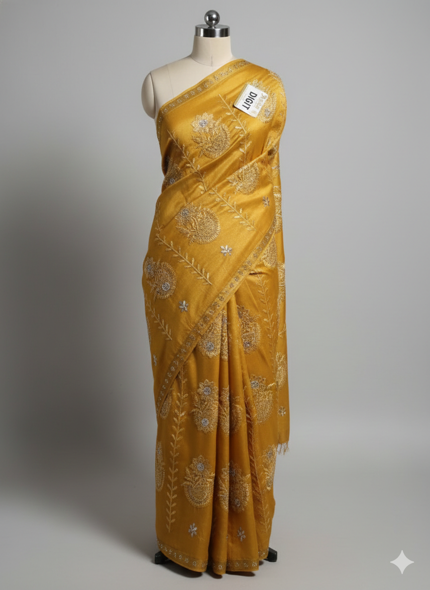 Radiant Mustard Banarasi Silk Saree