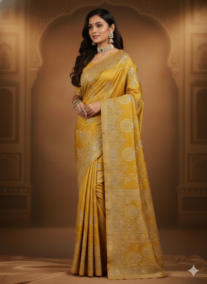 Radiant Mustard Banarasi Silk Saree