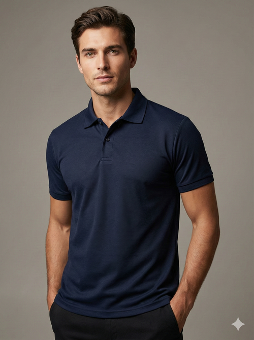Men's Classic Navy Blue Polo Shirt – Premium Cotton Blend, Regular Fit Half Sleeve T-Shirt