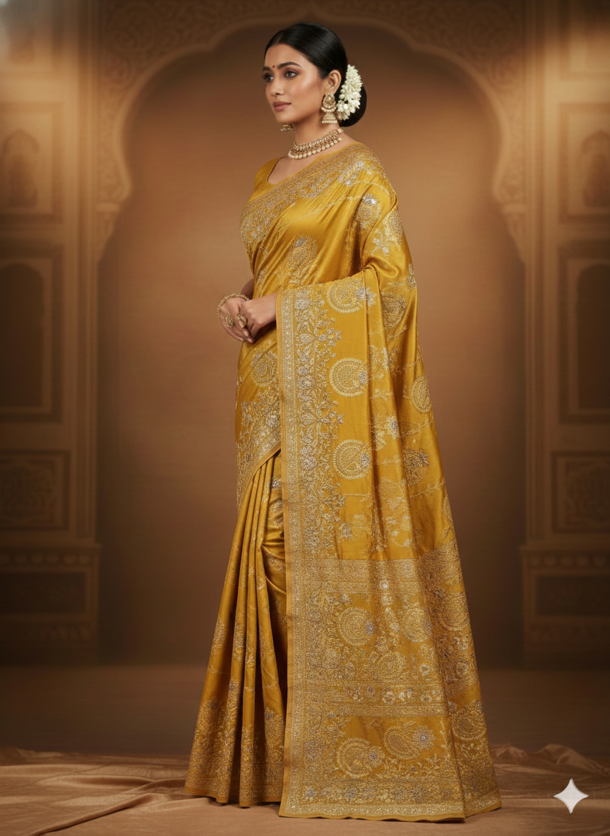 Radiant Mustard Banarasi Silk Saree