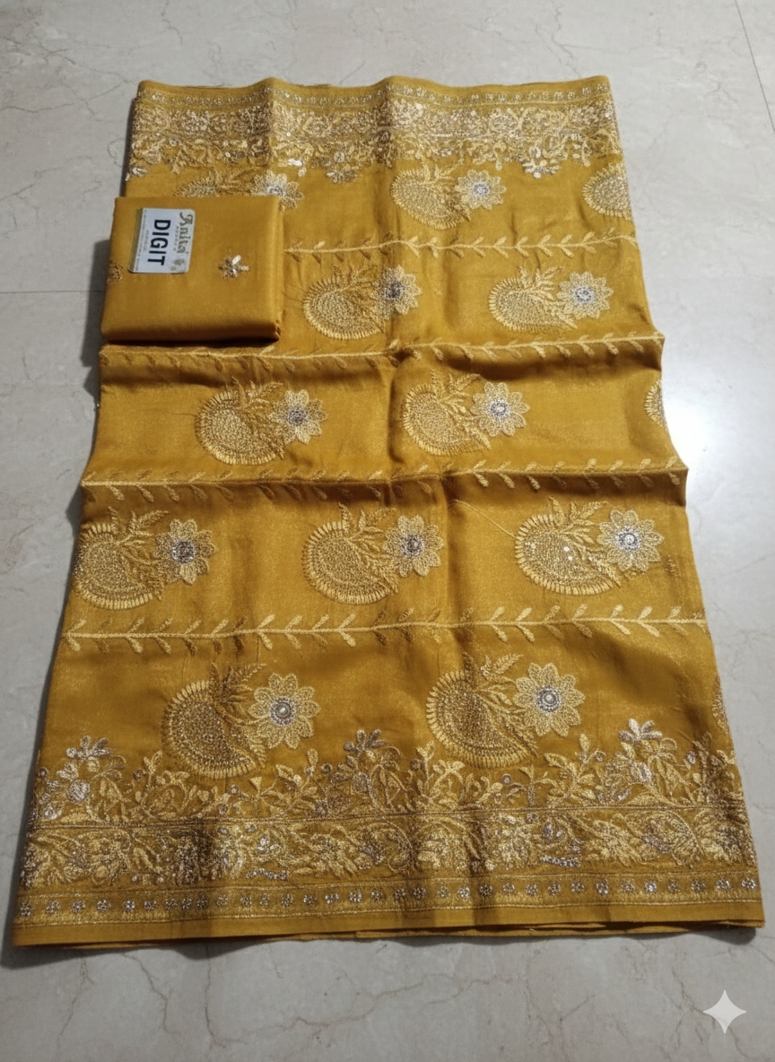 Radiant Mustard Banarasi Silk Saree
